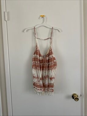 lovestitch Rust and White Tie-Dye Fringe Tank Top